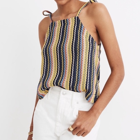 MADEWELL Rainbow Texture & Thread Crochet Stripe Tie Shoulder Tank - Picture 3 of 6
